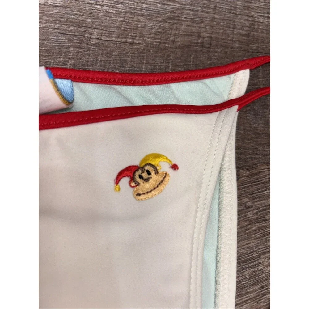 Cover Style Ivory String Bikini Bottom S Y2K Tie Sides Lined Monkey Embroidered